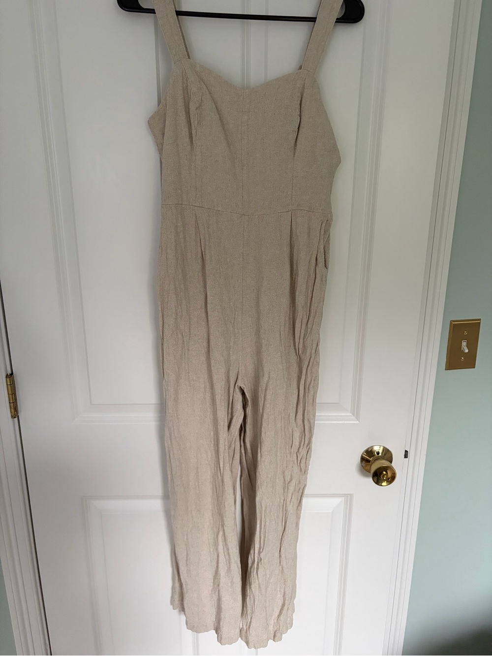 Old Navy Neutral Beige Wide-Strap Linen-Blend Jumpsuit